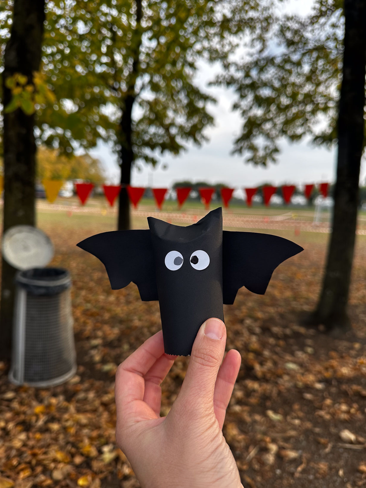 Lavoretto creativo a forma di pipistrello realizzato durante le attività di Halloween della giornata “Un giro tira l’altro”.